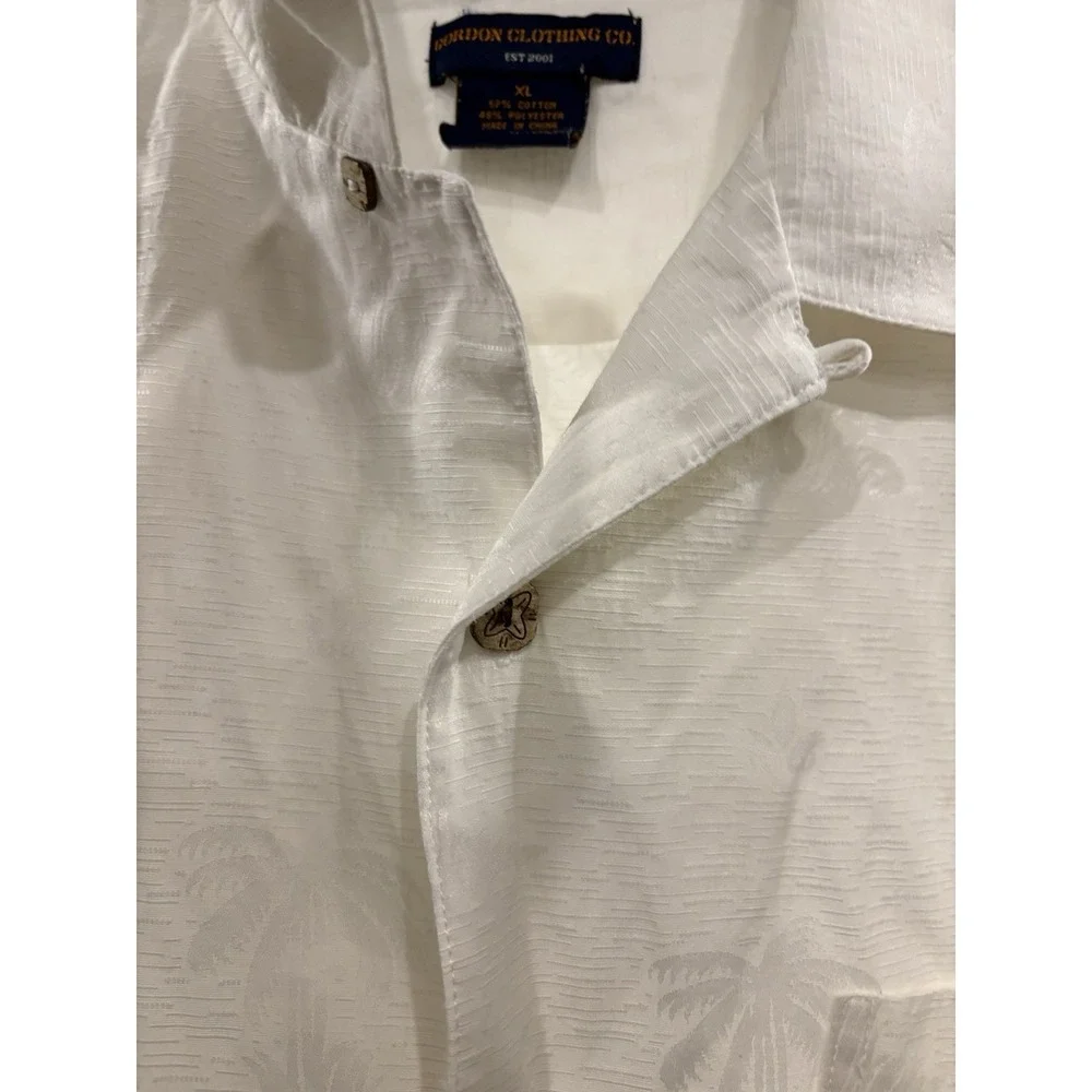 Gordon Clothing Co. XL Hawaiian Camp Shirt Ivory Palm Tree Jacquard Short Sleeve